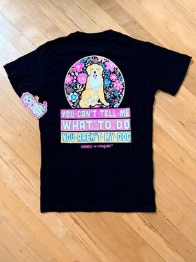 NEW Dog Lover's Black Graphic T-Shirt with Pink Floral Funny Gift